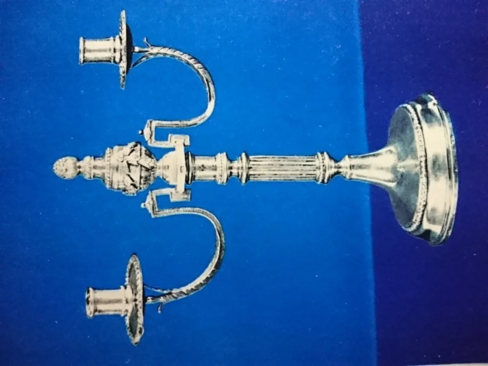 Szybka wysyłka ŚWIECZNIK STOŁOWY. SREBRO TRYBOWANE WYS. 35,5 CM
