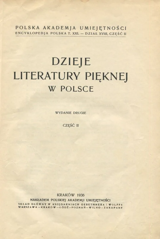DZIEJE LITERATURY PIĘKNEJ W POLSCE CZĘŚĆ II Popularny