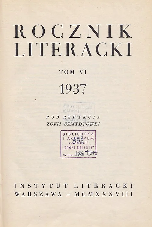 ROCZNIK LITERACKI ZA ROK 1937 Niska cena